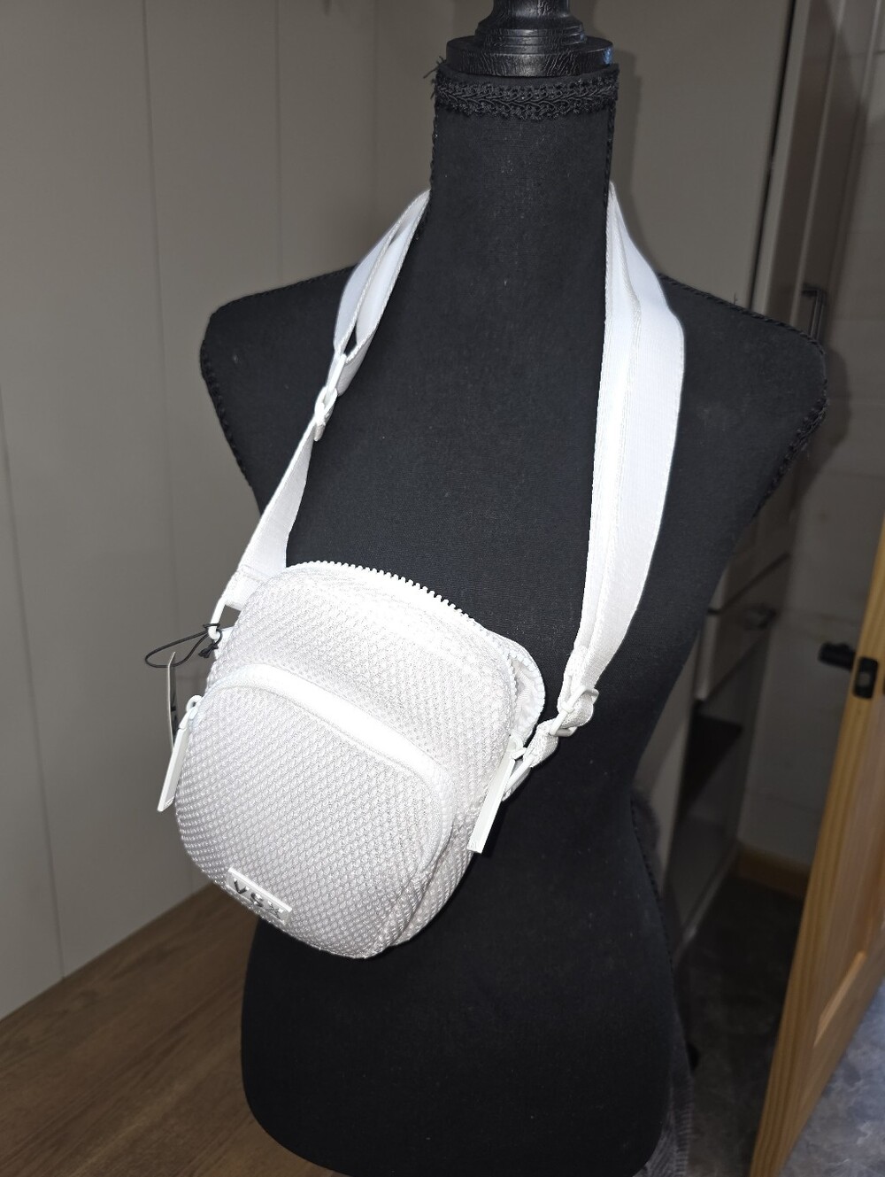 VSX White Mesh Belt Bag — Compact Sport Crossbody Pouch